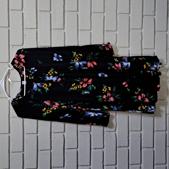 Old Navy Black Floral Tie /W Tassel Long Sleeve Dress. Sze Medium NWOT - Picture 8 of 9